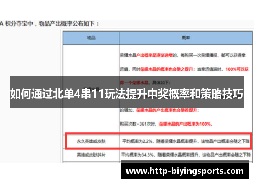 如何通过北单4串11玩法提升中奖概率和策略技巧